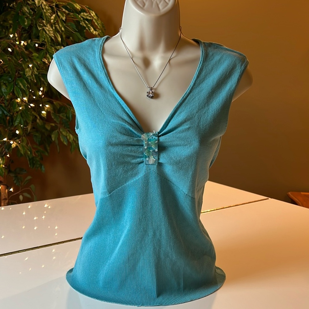 🌼CEST CITY LIGHT BLUE V NECK TOP WITH SEQUINS - SIZE SMALL🌼